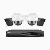 H500 - 3K 4 Kanal PoE Überwachungskamera-Set mit 2 Bullet Kameras & 2 Dome Kameras, EXIR Nachtsicht 2.0, Eingebautes Mikrofon, Unterstützt RTSP und ONVIF, funktioniert mit Alexa, IP67